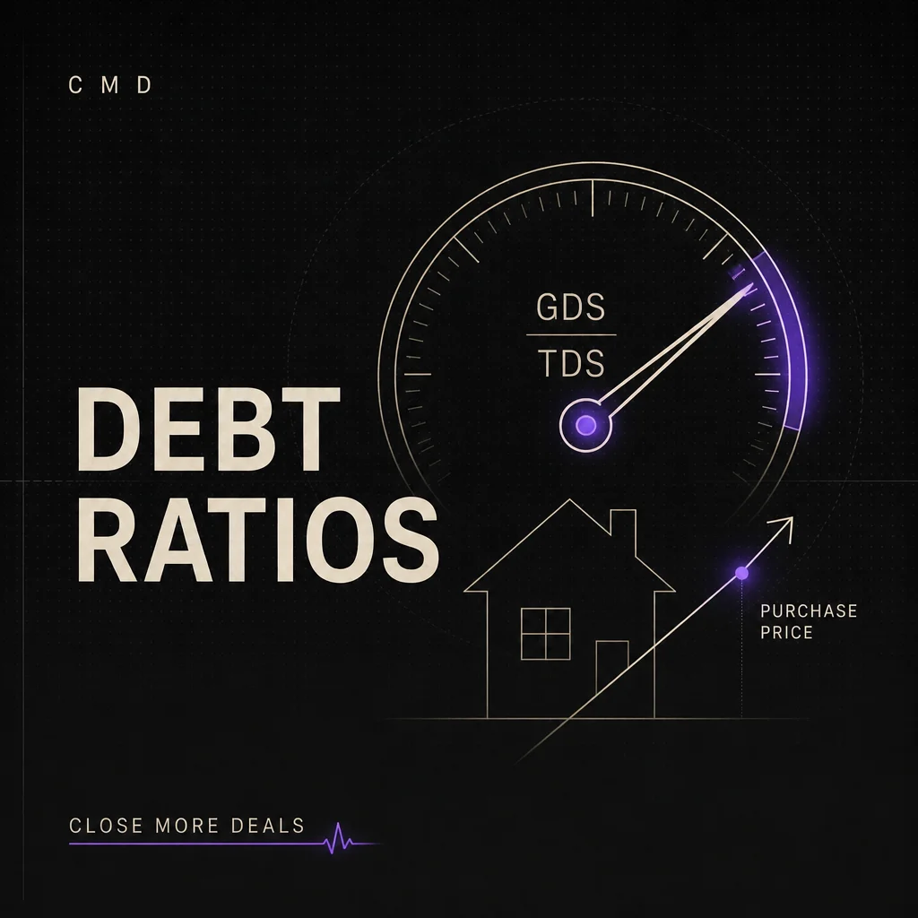 Illustrated cover artwork for "Debt Ratios Decoded: Help Your Clients Qualify for Higher Purchase Prices" on Close More Deals for Realtors