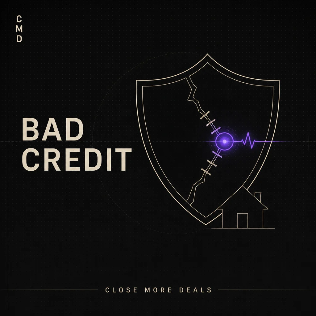 Illustrated cover artwork for "How to Help Clients with Bad Credit Buy Real Estate" on Close More Deals for Realtors